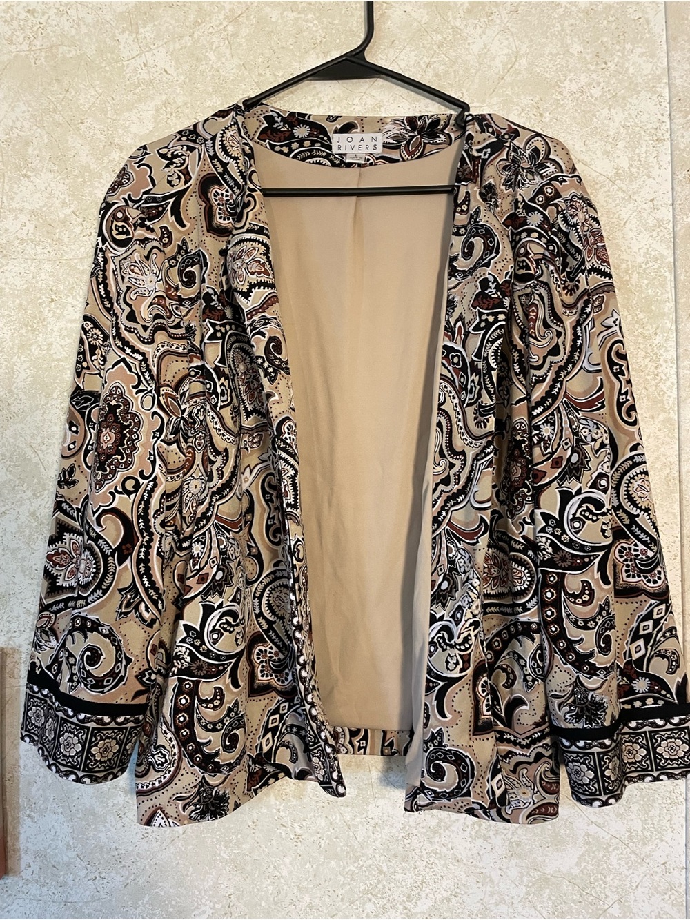 Joan Rivers Beige Paisley Open-Front Blazer with Black & Brown Accents